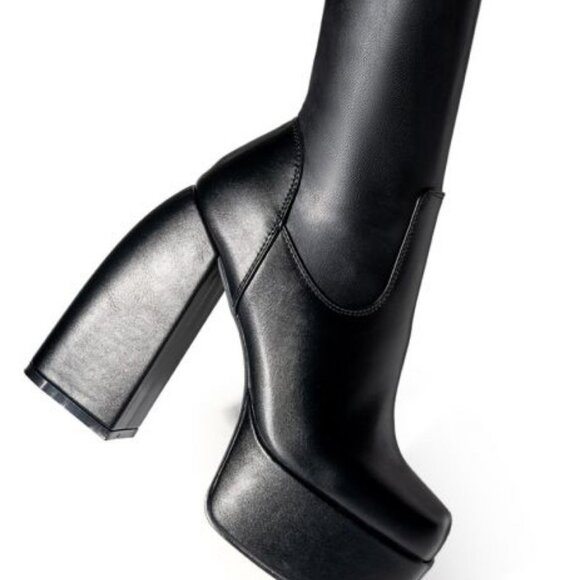 AZALEA WANG " HOLLYWOOD LIMELIGHT" STRETCH CHUNKY HEEL PANT BOOT (BRAND NEW !) - Picture 6 of 10